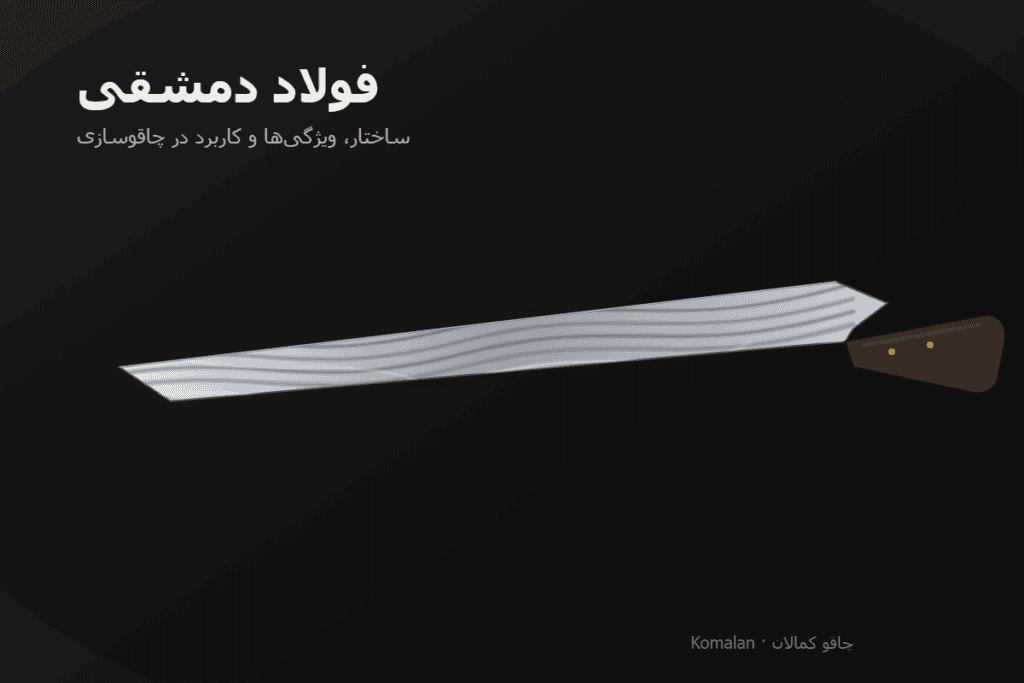 نمای نزدیک از الگوی فولاد دمشقی روی تیغه چاقو
