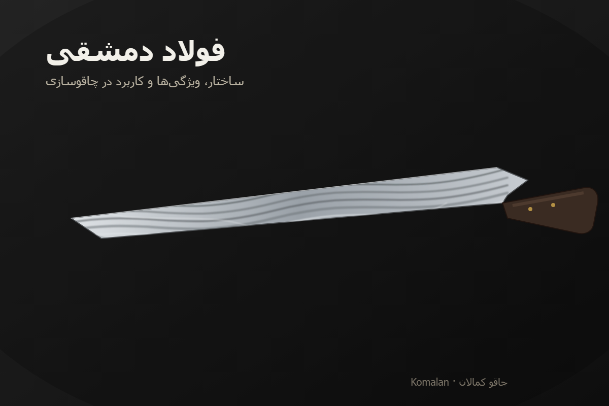 نمای نزدیک از الگوی فولاد دمشقی روی تیغه چاقو